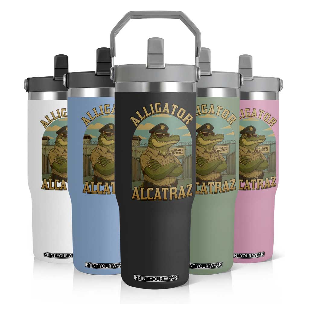 Funny Aligator Alcatraz Everglades Flip Straw Tumbler Police Alligator Alligatraz Meme TS11 Print Your Wear