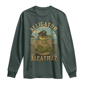 Funny Aligator Alcatraz Everglades Long Sleeve Shirt Police Alligator Alligatraz Meme TS11 Dark Forest Green Print Your Wear