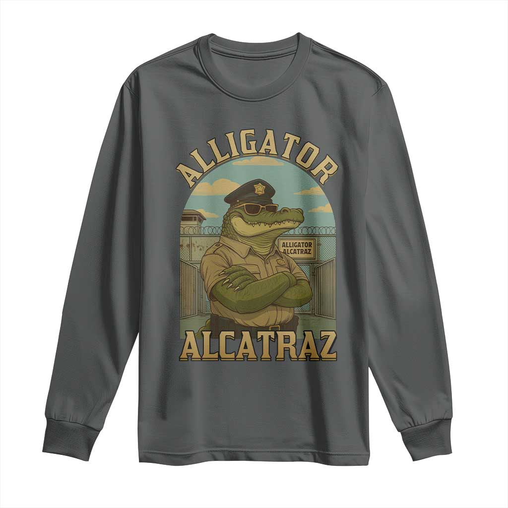 Funny Aligator Alcatraz Everglades Long Sleeve Shirt Police Alligator Alligatraz Meme TS11 Dark Heather Print Your Wear