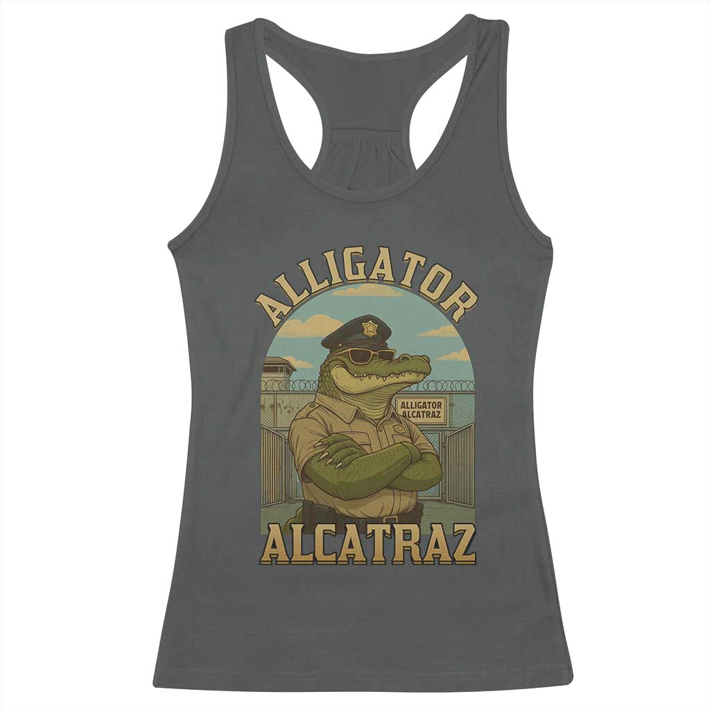 Funny Aligator Alcatraz Everglades Racerback Tank Top Police Alligator Alligatraz Meme TS11 Dark Heather Print Your Wear