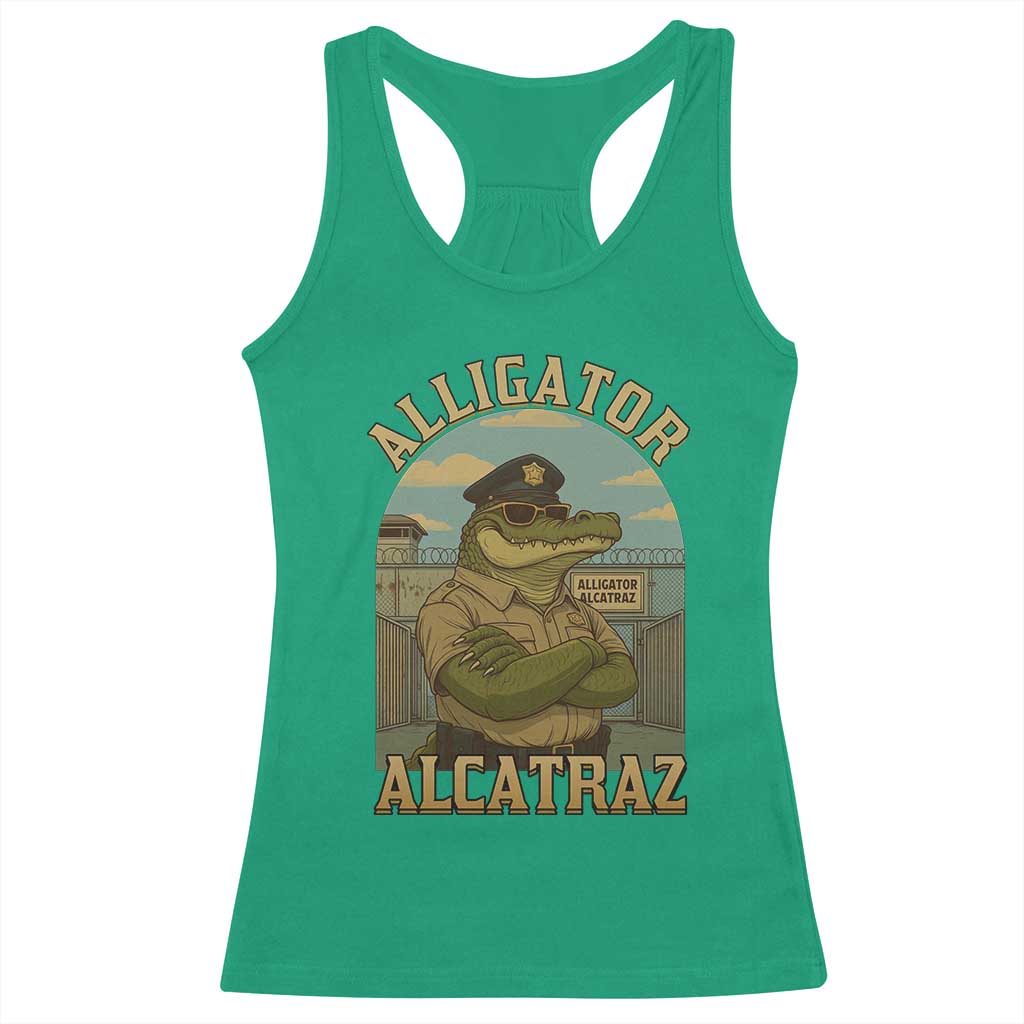 Funny Aligator Alcatraz Everglades Racerback Tank Top Police Alligator Alligatraz Meme TS11 Irish Green Print Your Wear