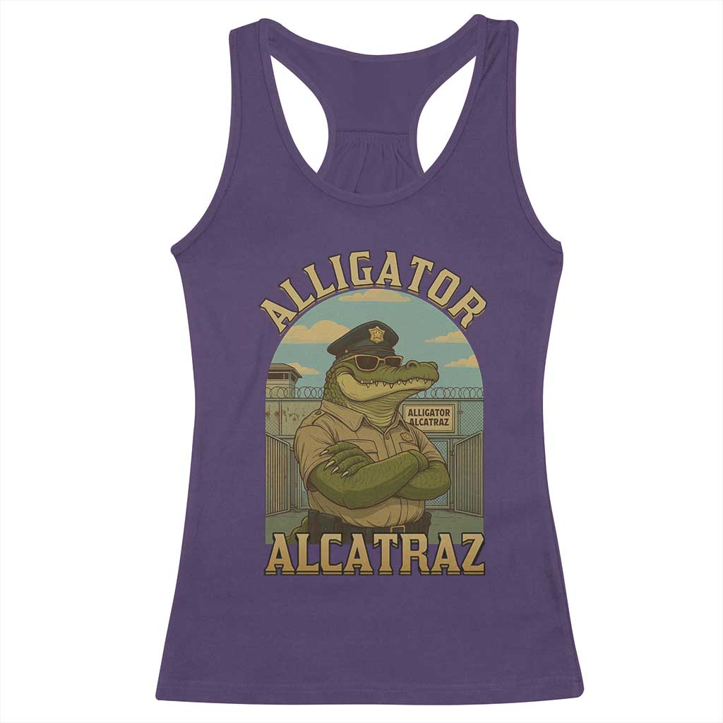Funny Aligator Alcatraz Everglades Racerback Tank Top Police Alligator Alligatraz Meme TS11 Purple Print Your Wear