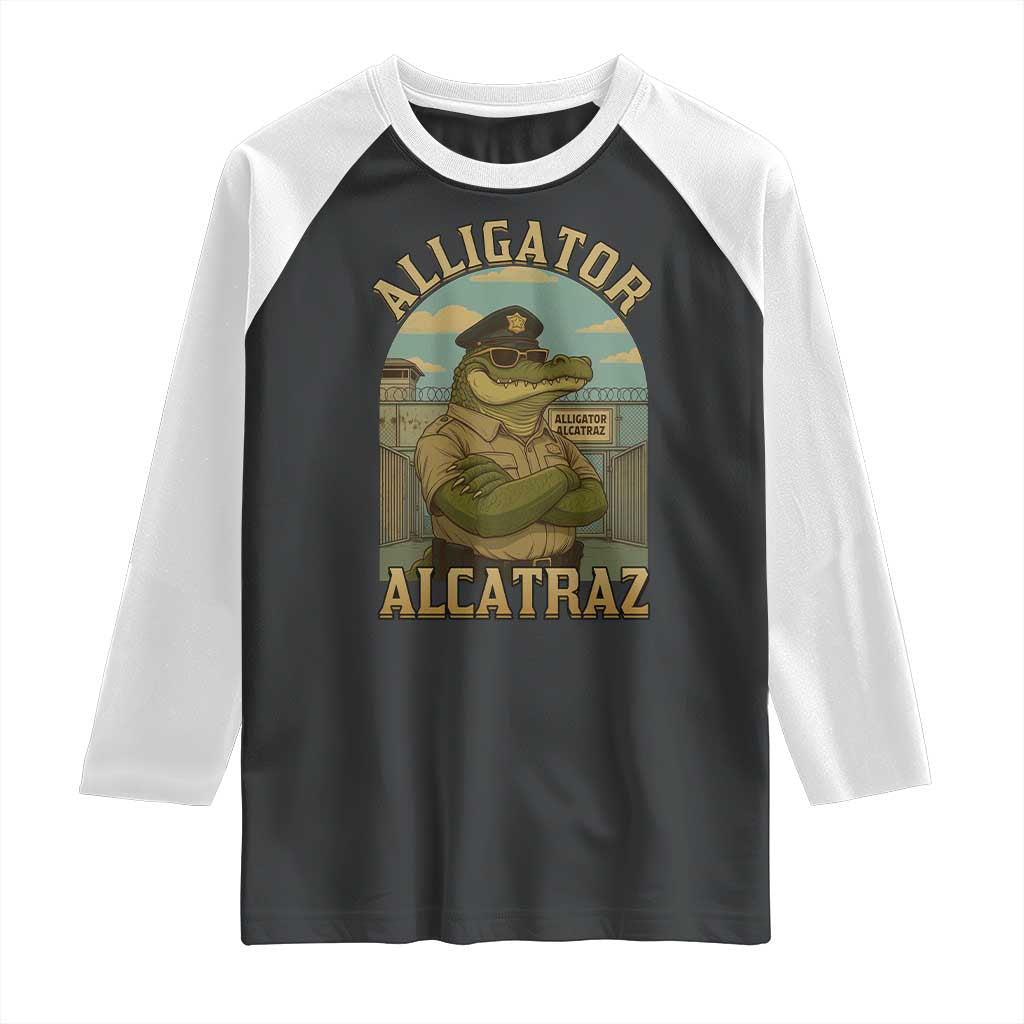 Funny Aligator Alcatraz Everglades Raglan Shirt Police Alligator Alligatraz Meme TS11 Black White Print Your Wear