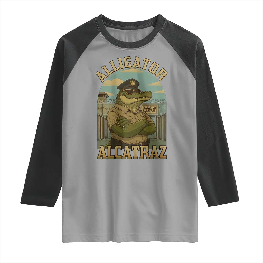 Funny Aligator Alcatraz Everglades Raglan Shirt Police Alligator Alligatraz Meme TS11 Sport Gray Black Print Your Wear