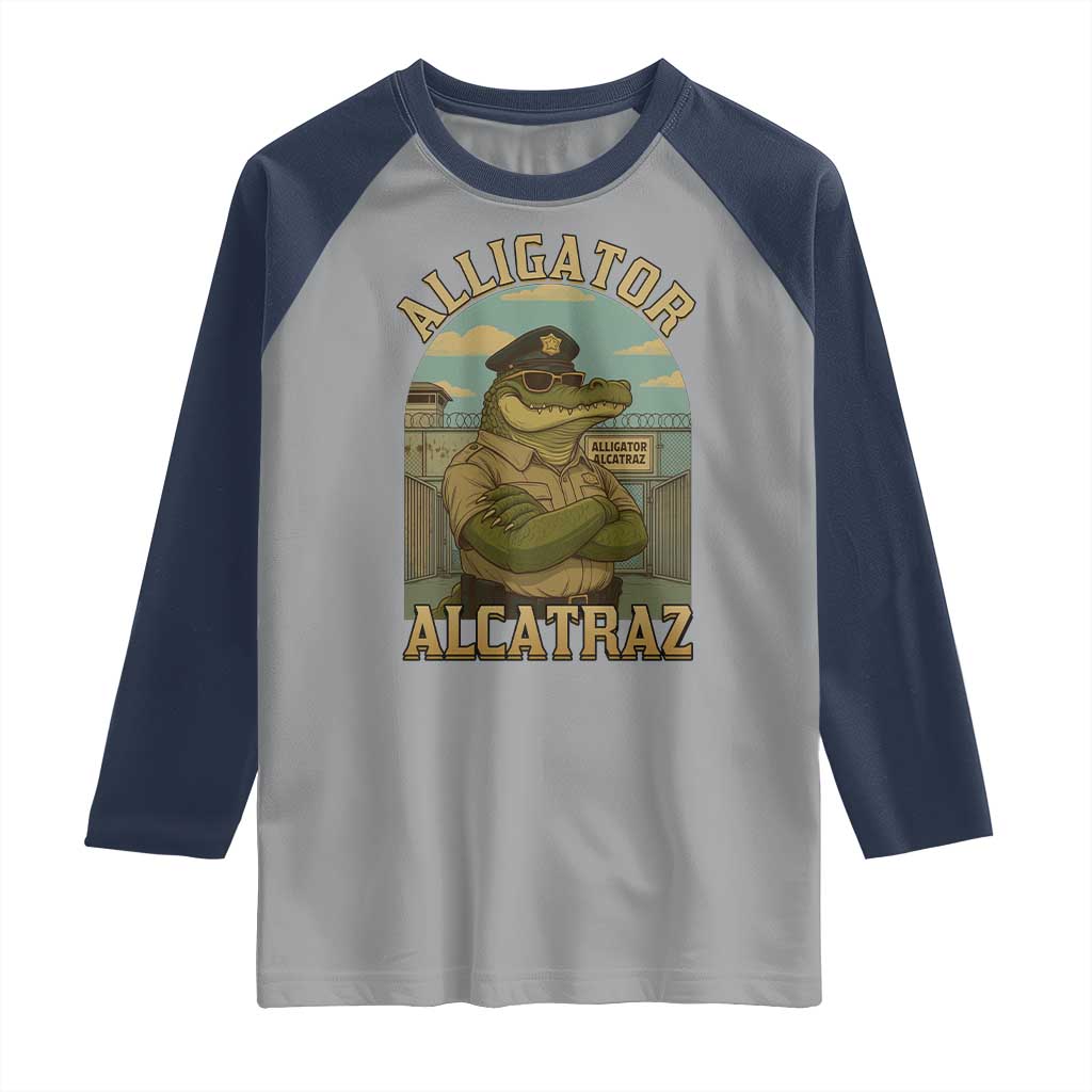 Funny Aligator Alcatraz Everglades Raglan Shirt Police Alligator Alligatraz Meme TS11 Sport Gray Navy Print Your Wear