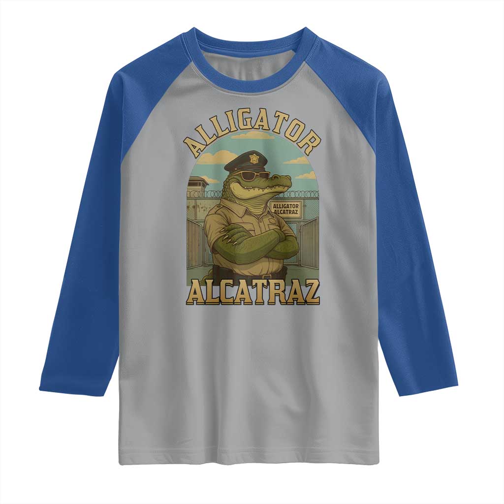 Funny Aligator Alcatraz Everglades Raglan Shirt Police Alligator Alligatraz Meme TS11 Sport Gray Royal Print Your Wear