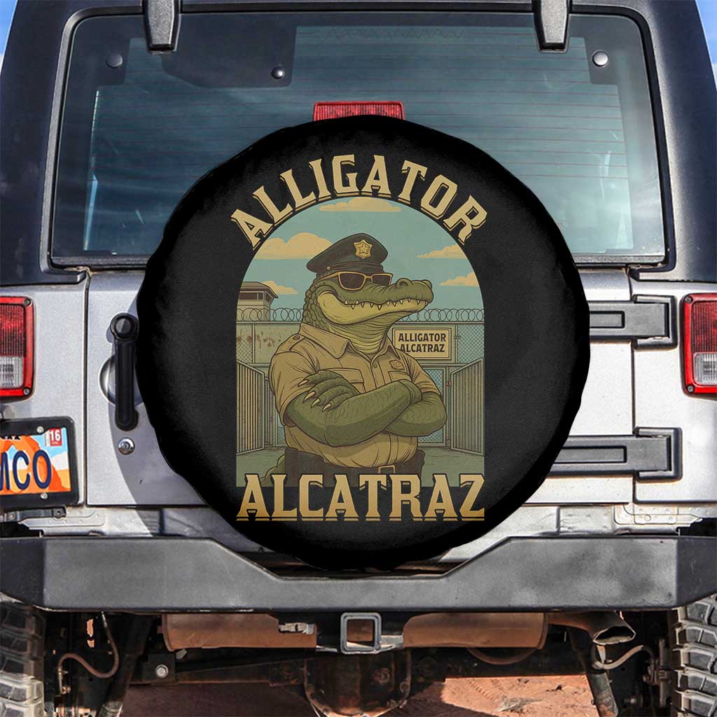Funny Aligator Alcatraz Everglades Spare Tire Cover Police Alligator Alligatraz Meme TS11 No hole Black Print Your Wear