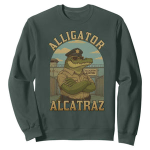 Funny Aligator Alcatraz Everglades Sweatshirt Police Alligator Alligatraz Meme TS11 Dark Forest Green Print Your Wear