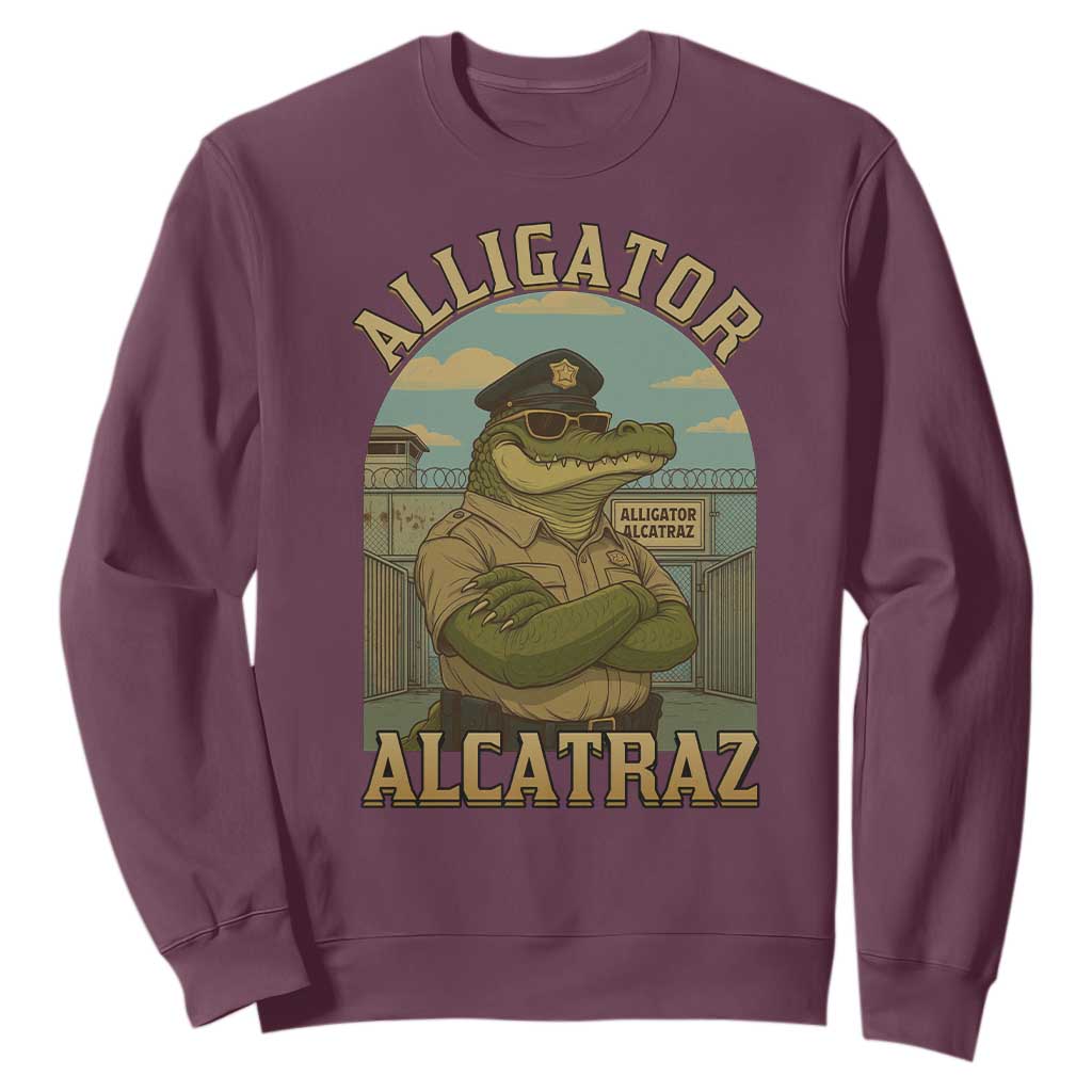 Funny Aligator Alcatraz Everglades Sweatshirt Police Alligator Alligatraz Meme TS11 Maroon Print Your Wear