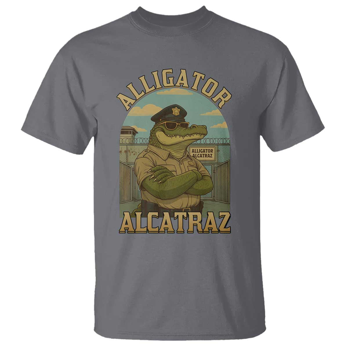 Funny Aligator Alcatraz Everglades T Shirt Police Alligator Alligatraz Meme TS11 Charcoal Print Your Wear