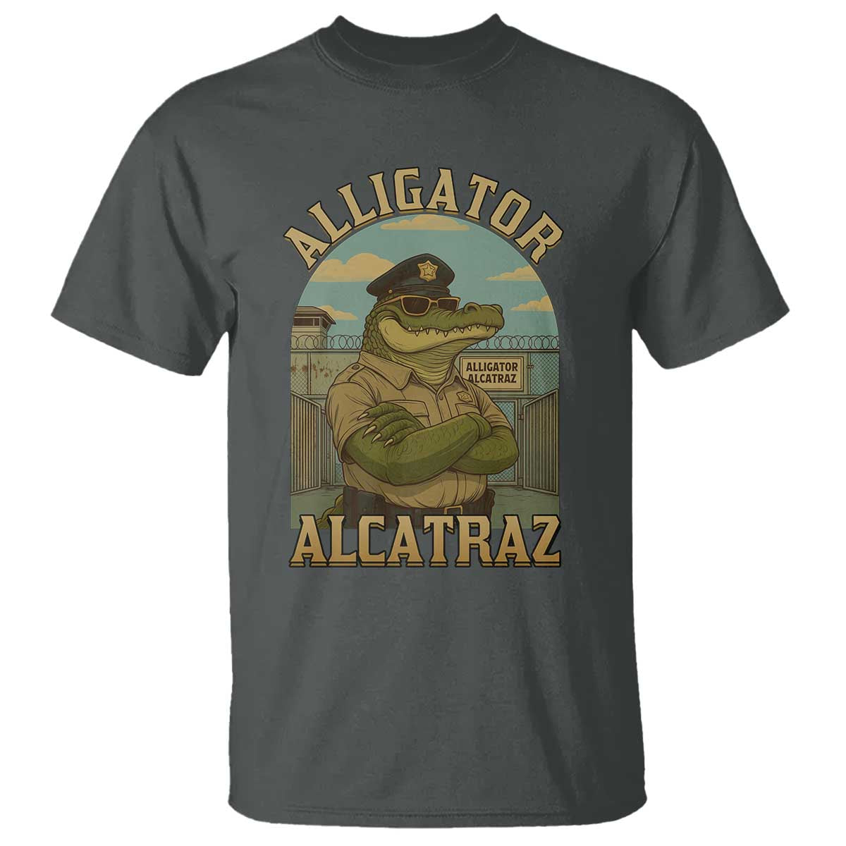 Funny Aligator Alcatraz Everglades T Shirt Police Alligator Alligatraz Meme TS11 Dark Heather Print Your Wear