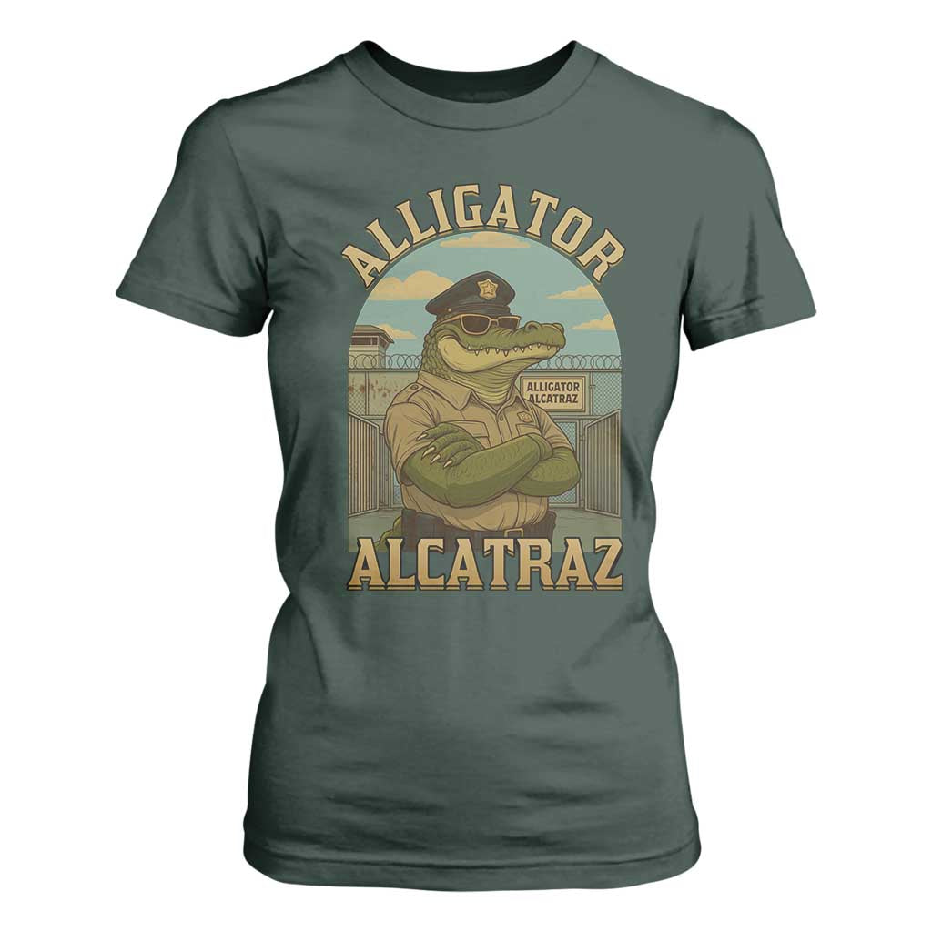 Funny Aligator Alcatraz Everglades T Shirt For Women Police Alligator Alligatraz Meme TS11 Dark Forest Green Print Your Wear