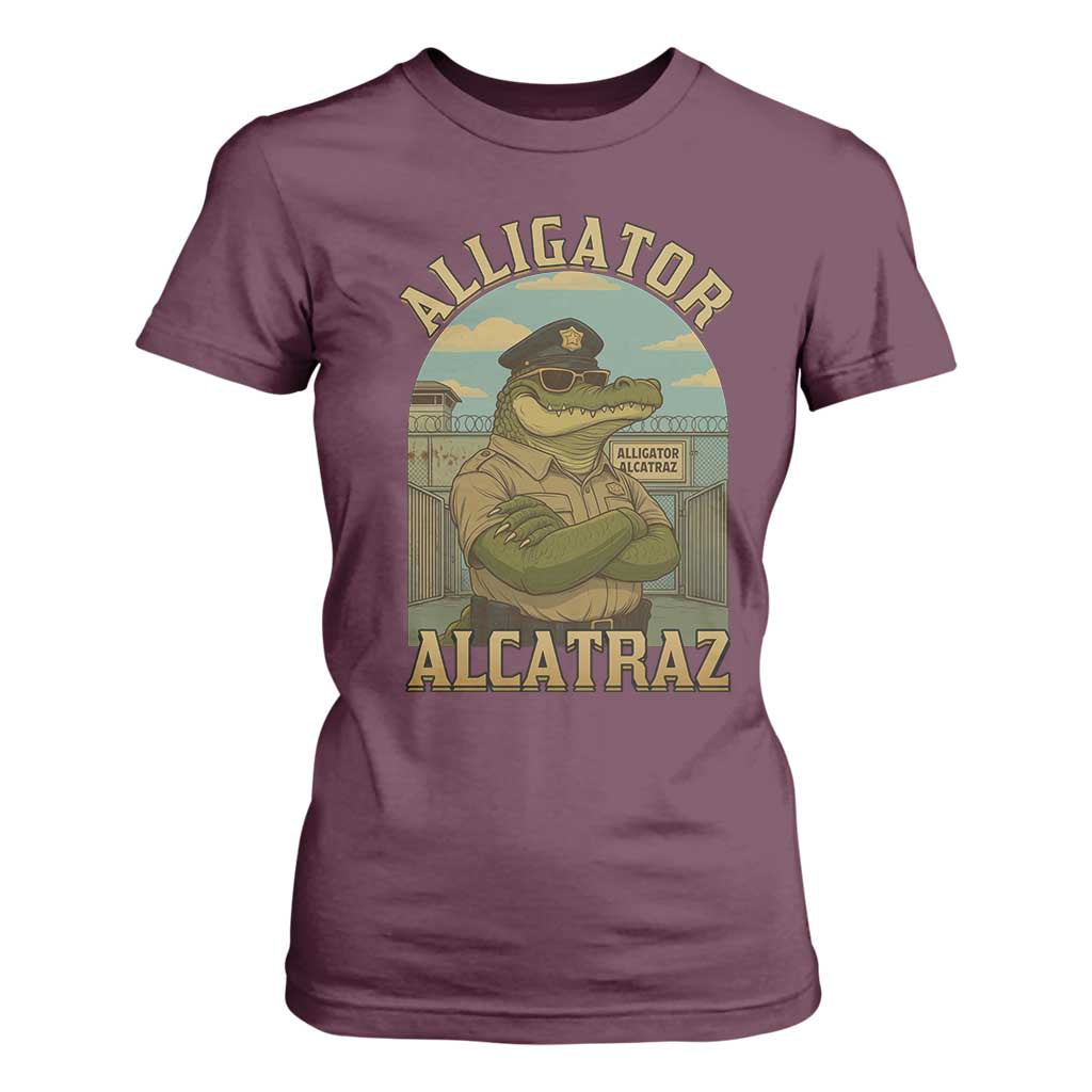 Funny Aligator Alcatraz Everglades T Shirt For Women Police Alligator Alligatraz Meme TS11 Maroon Print Your Wear