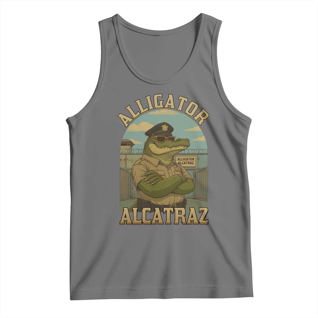 Funny Aligator Alcatraz Everglades Tank Top Police Alligator Alligatraz Meme TS11 Black Heather Print Your Wear