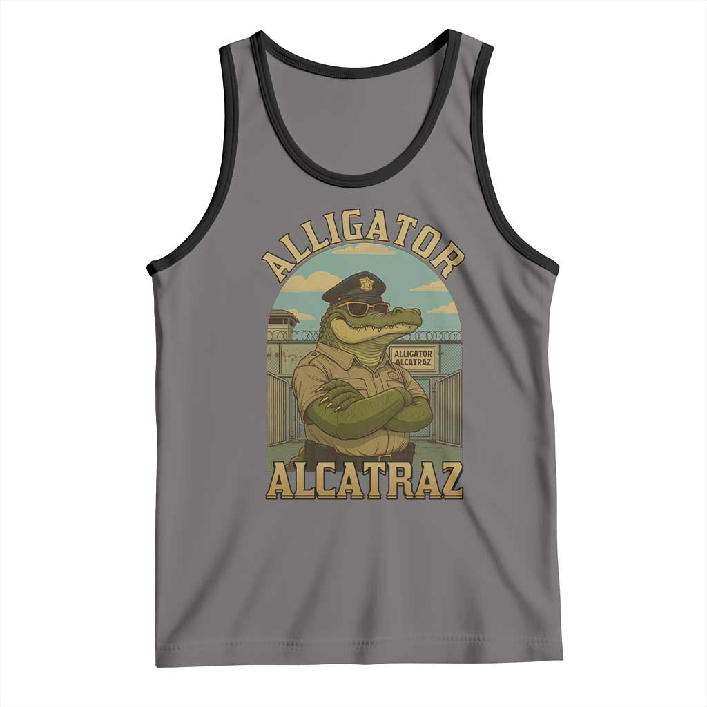 Funny Aligator Alcatraz Everglades Tank Top Police Alligator Alligatraz Meme TS11 Deep Heather Black Print Your Wear
