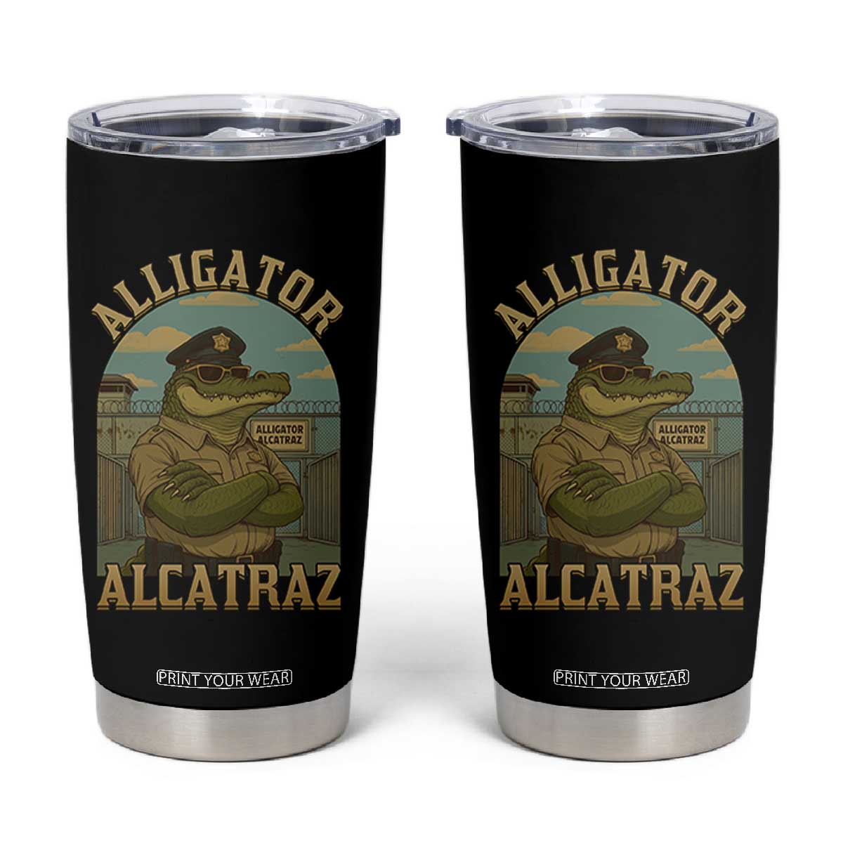 Funny Aligator Alcatraz Everglades Tumbler Cup Police Alligator Alligatraz Meme TS11 Black Print Your Wear