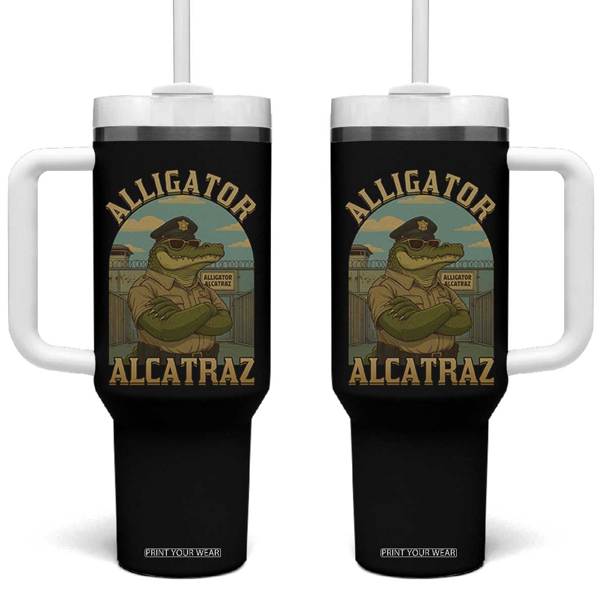 Funny Aligator Alcatraz Everglades Tumbler With Handle Police Alligator Alligatraz Meme TS11 One Size: 40 oz Black Print Your Wear
