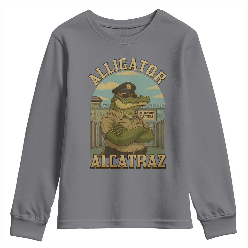 Funny Aligator Alcatraz Everglades Youth Sweatshirt Police Alligator Alligatraz Meme TS11 Charcoal Print Your Wear