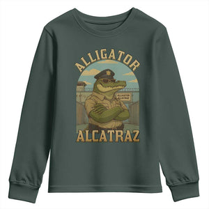 Funny Aligator Alcatraz Everglades Youth Sweatshirt Police Alligator Alligatraz Meme TS11 Dark Forest Green Print Your Wear