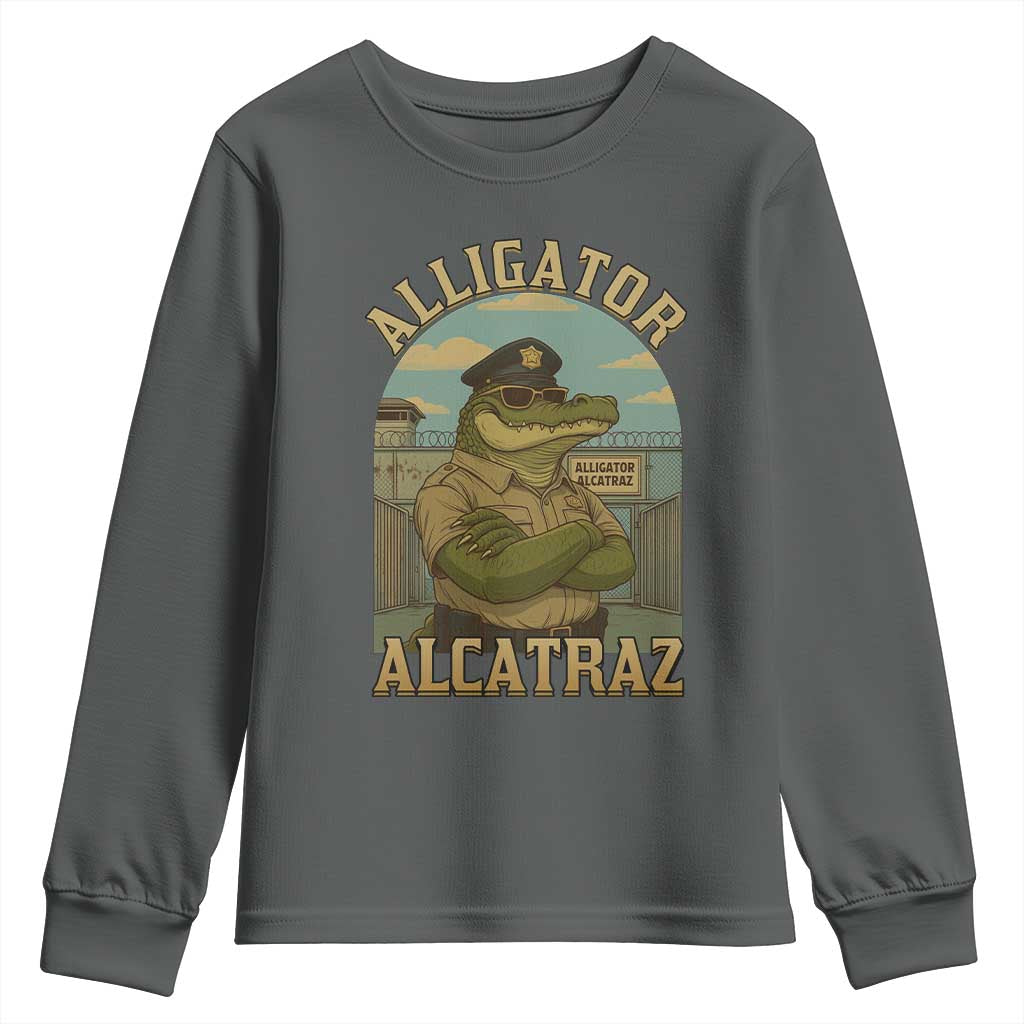 Funny Aligator Alcatraz Everglades Youth Sweatshirt Police Alligator Alligatraz Meme TS11 Dark Heather Print Your Wear