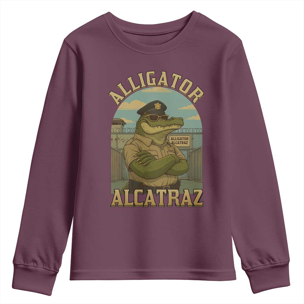Funny Aligator Alcatraz Everglades Youth Sweatshirt Police Alligator Alligatraz Meme TS11 Maroon Print Your Wear