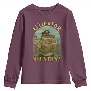Funny Aligator Alcatraz Everglades Youth Sweatshirt Police Alligator Alligatraz Meme TS11 Maroon Print Your Wear