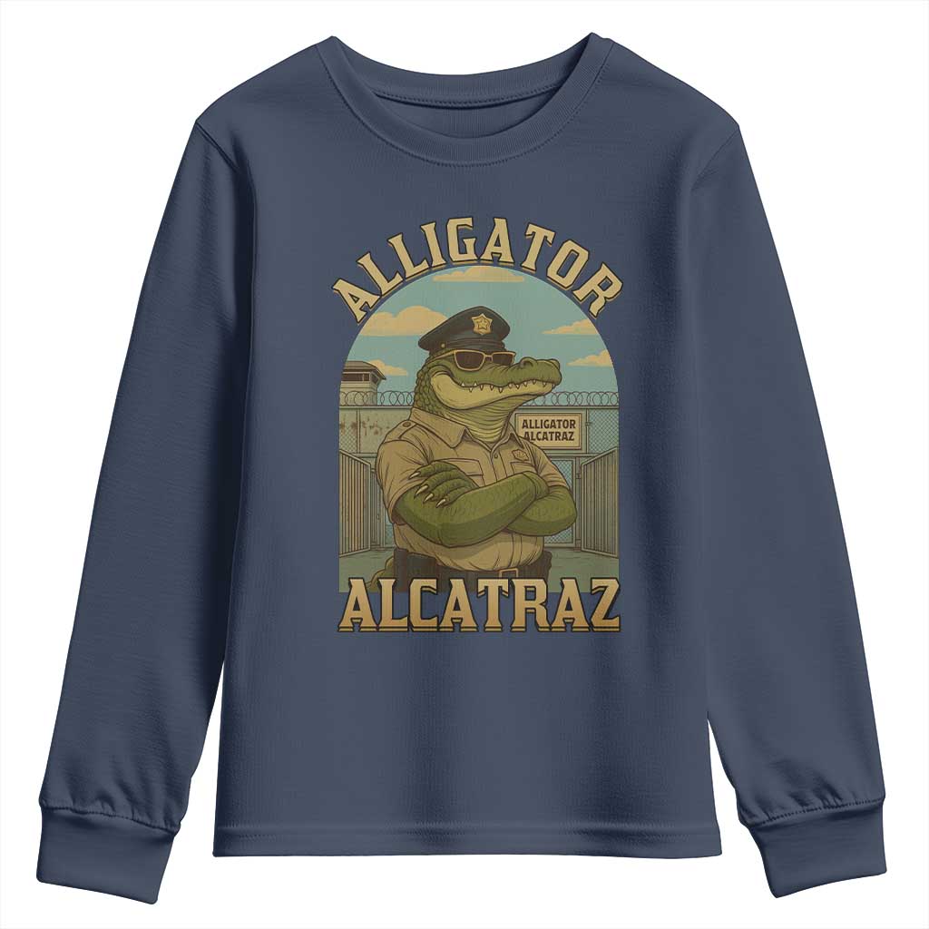 Funny Aligator Alcatraz Everglades Youth Sweatshirt Police Alligator Alligatraz Meme TS11 Navy Print Your Wear