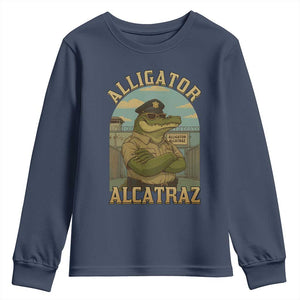 Funny Aligator Alcatraz Everglades Youth Sweatshirt Police Alligator Alligatraz Meme TS11 Navy Print Your Wear