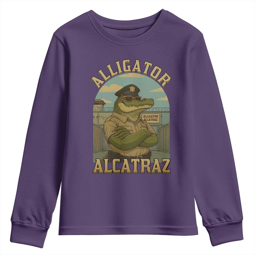 Funny Aligator Alcatraz Everglades Youth Sweatshirt Police Alligator Alligatraz Meme TS11 Purple Print Your Wear