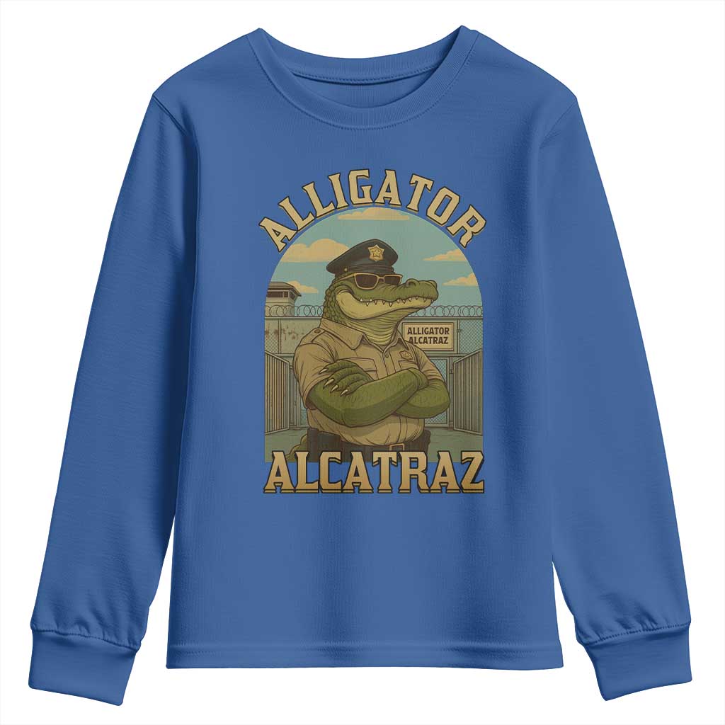 Funny Aligator Alcatraz Everglades Youth Sweatshirt Police Alligator Alligatraz Meme TS11 Royal Blue Print Your Wear