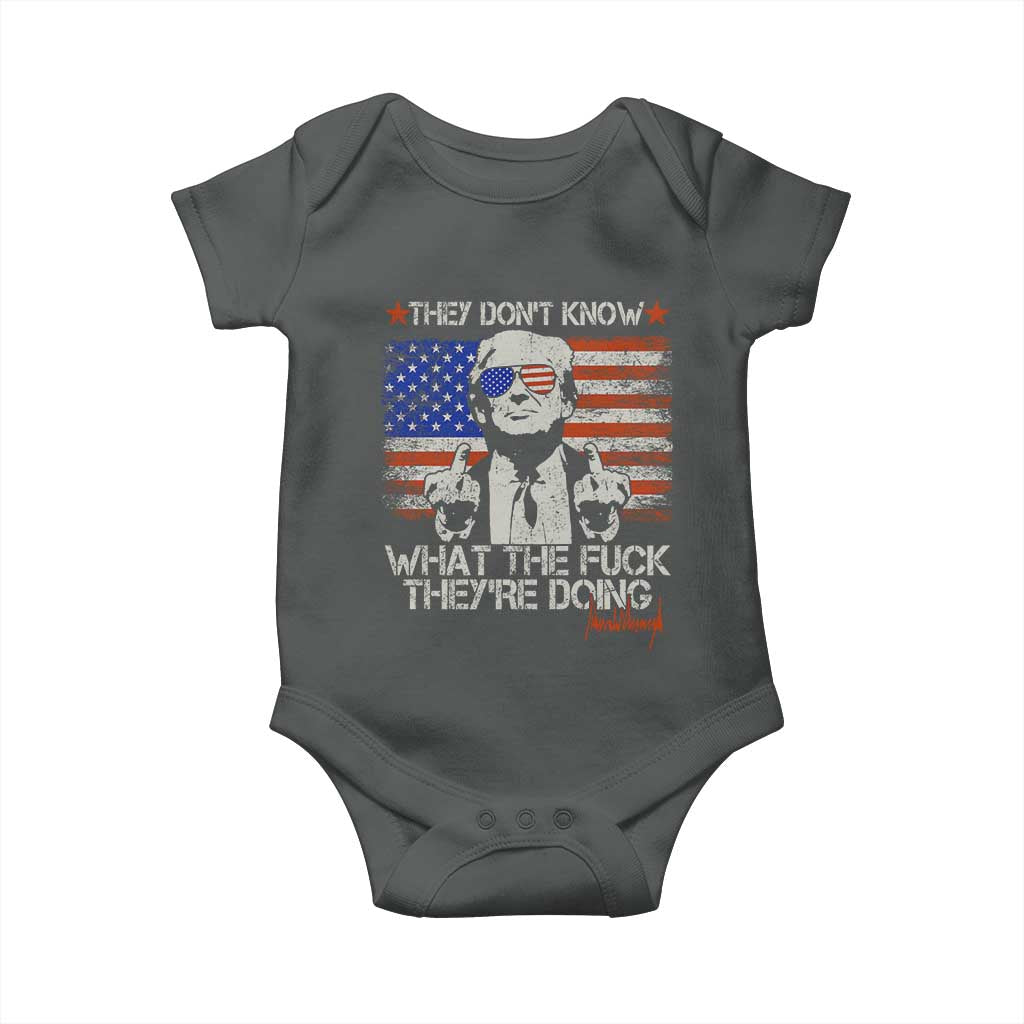 Funny Trump They Don't Know What The Fuck They're Doing Baby Onesie Vintage American Flag TS11 Dark Heather Print Your Wear