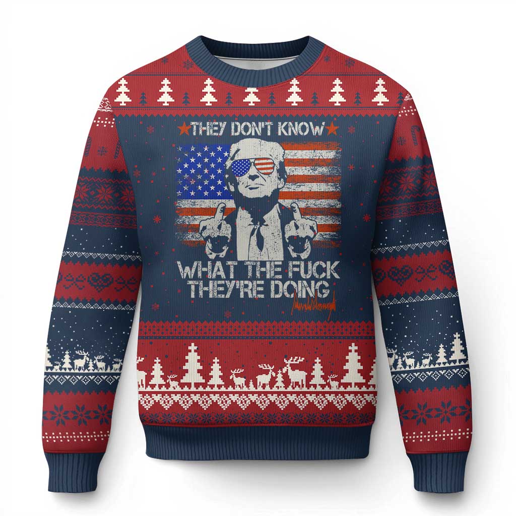 Funny Trump They Don't Know What The Fuck They're Doing Ugly Christmas Sweater Vintage American Flag TS11 Navy Red Print Your Wear