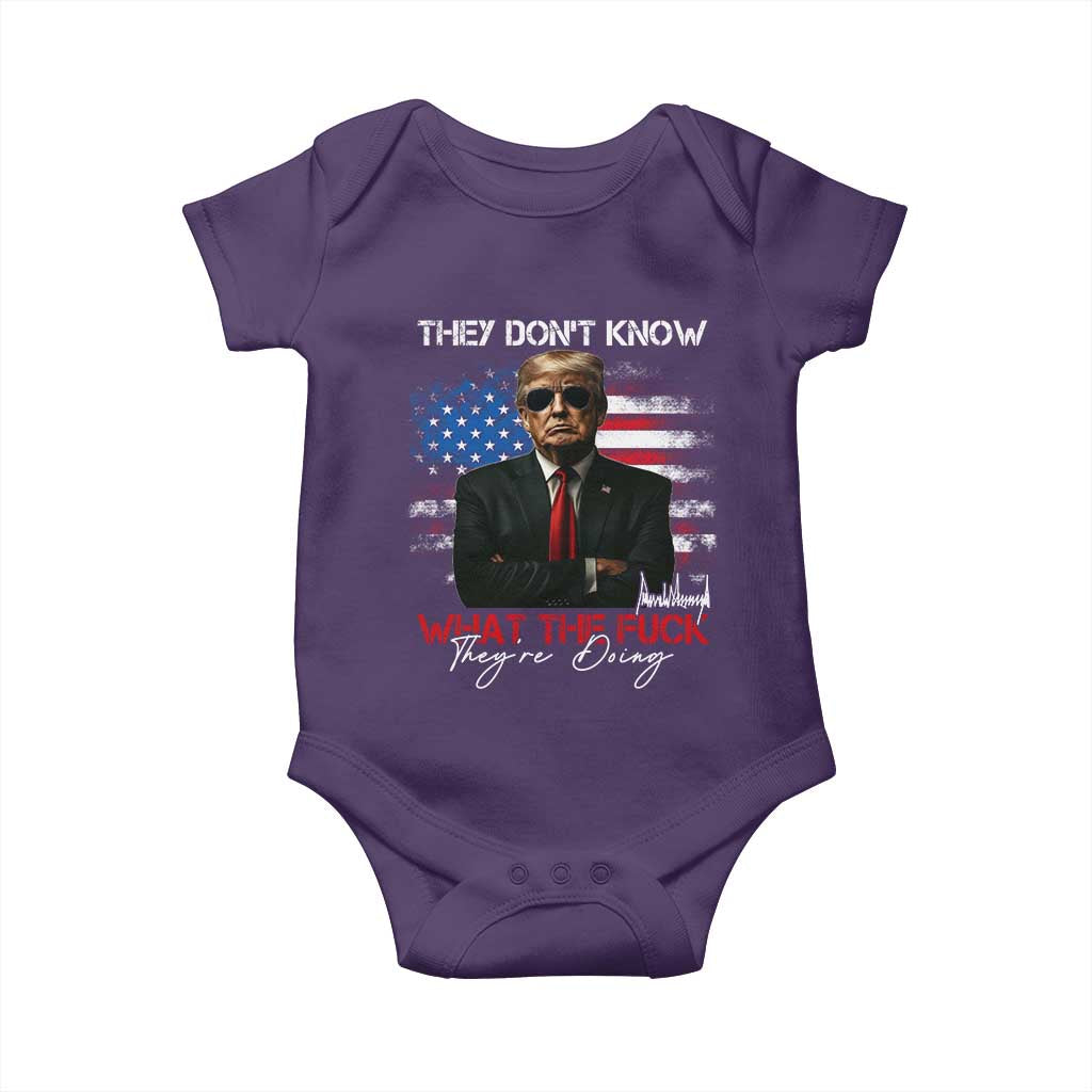 Funny Trump They Don't Know What The Fuck They're Doing Baby Onesie American Flag TS11 Purple Print Your Wear