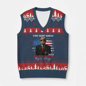 Funny Trump They Don't Know What The Fuck They're Doing V-Neck Knit Sweater Vest American Flag TS11 Navy Red Print Your Wear