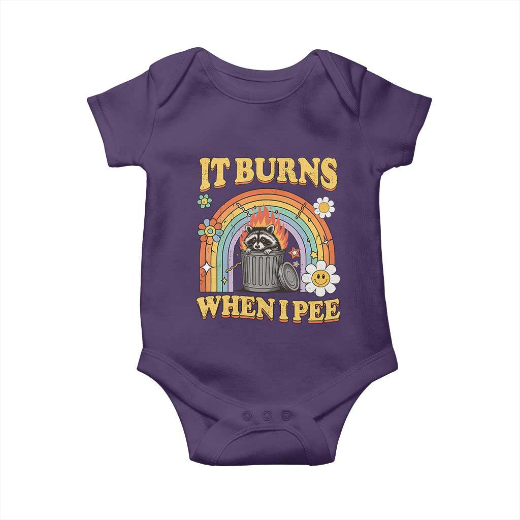 Funny It Burns When I Pee Baby Onesie Sarcastic Burning Racoon Meme TS11 Purple Print Your Wear