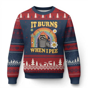 Funny It Burns When I Pee Ugly Christmas Sweater Sarcastic Burning Racoon Meme - Print Your Wear