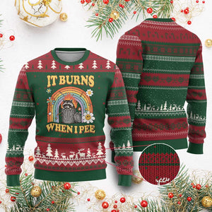 Funny It Burns When I Pee Ugly Christmas Sweater Sarcastic Burning Racoon Meme - Print Your Wear