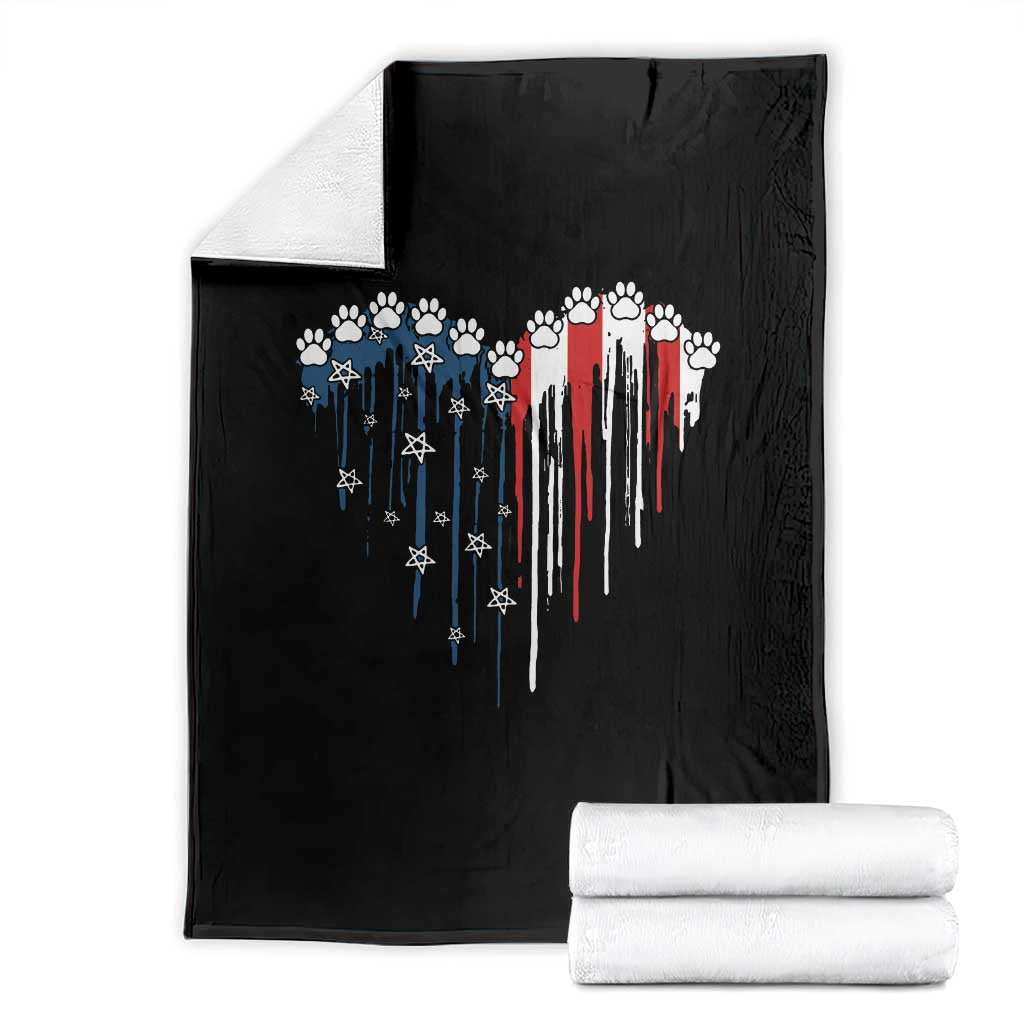 Patriotic Dog And Cat Paw American Flag Heart 4th Of July Throw Blanket TS11 Black Print Your Wear