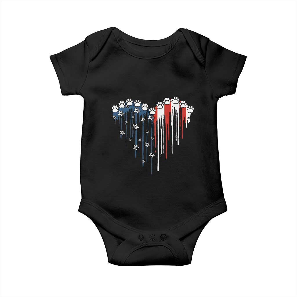 Patriotic Dog And Cat Paw American Flag Heart 4th Of July Baby Onesie TS11 Black Print Your Wear