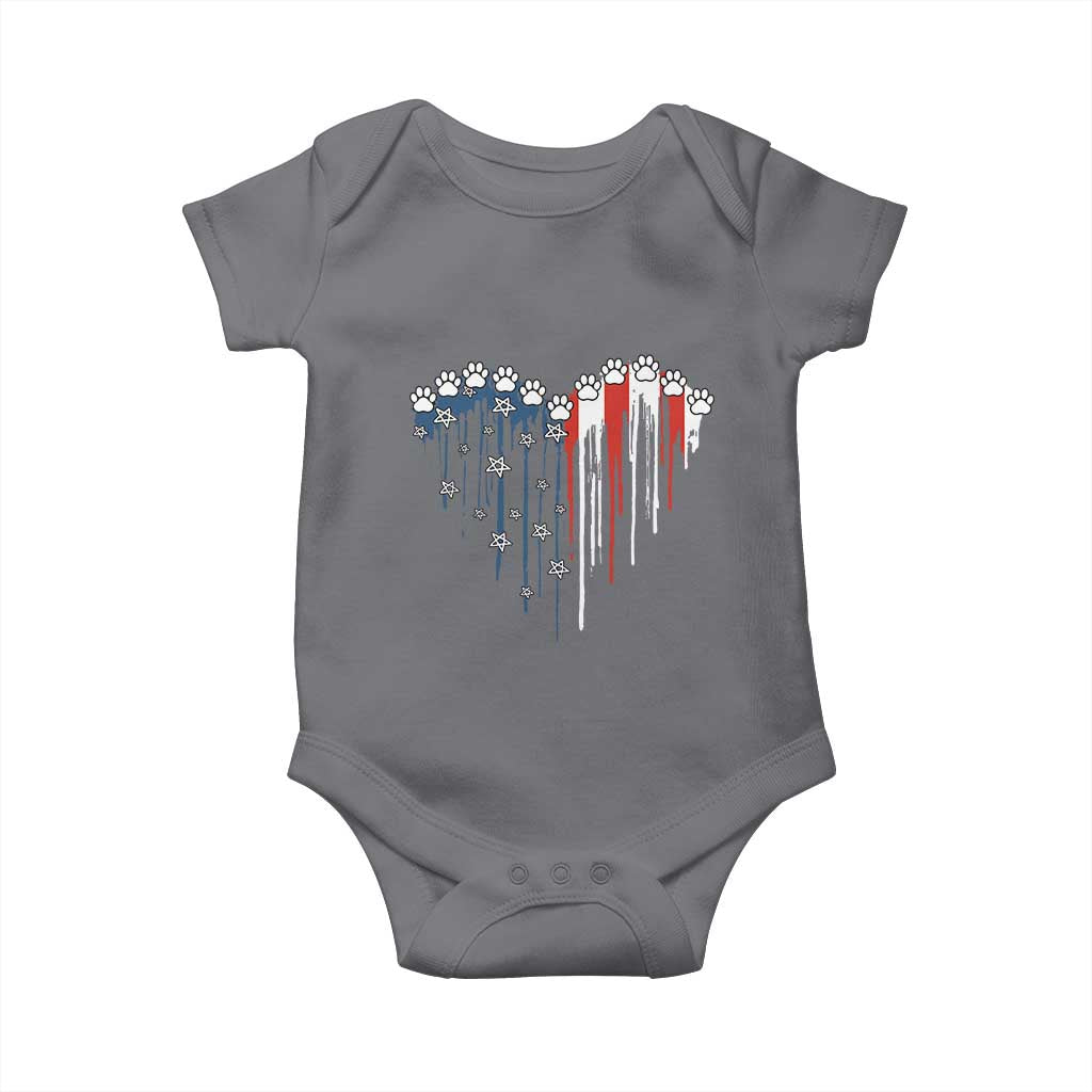 Patriotic Dog And Cat Paw American Flag Heart 4th Of July Baby Onesie TS11 Charcoal Print Your Wear