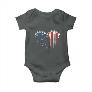 Patriotic Dog And Cat Paw American Flag Heart 4th Of July Baby Onesie TS11 Dark Heather Print Your Wear