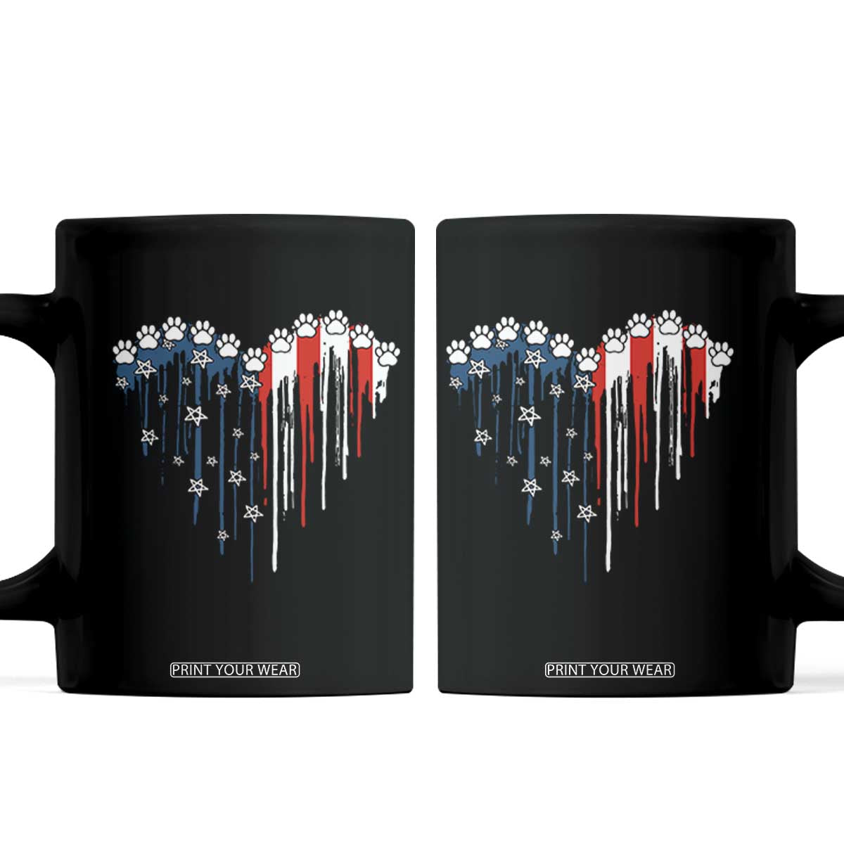 Patriotic Dog And Cat Paw American Flag Heart 4th Of July Coffee Mug TS11 Black Print Your Wear
