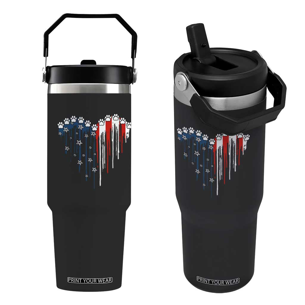 Patriotic Dog And Cat Paw American Flag Heart 4th Of July Flip Straw Tumbler TS11 One Size: 30 oz Black Print Your Wear