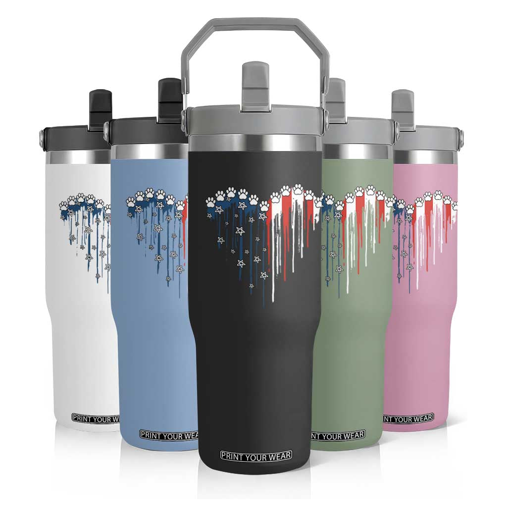 Patriotic Dog And Cat Paw American Flag Heart 4th Of July Flip Straw Tumbler TS11 Print Your Wear