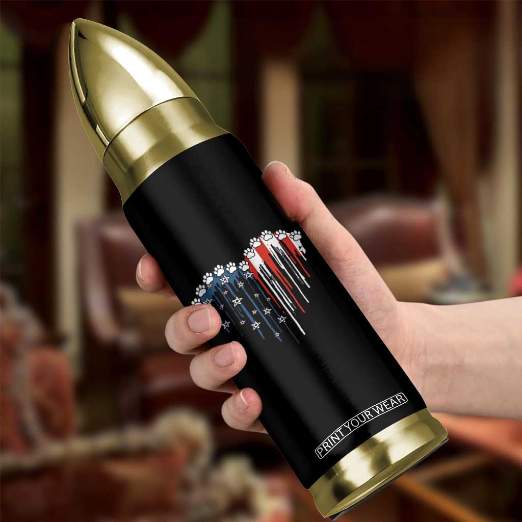 Patriotic Dog And Cat Paw American Flag Heart 4th Of July Bullet Tumbler TS11 Print Your Wear