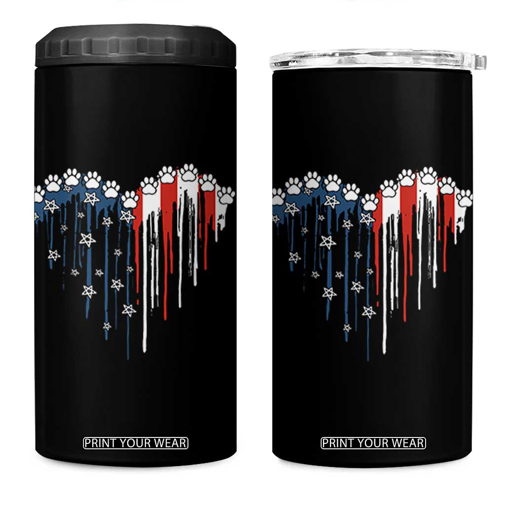 Patriotic Dog And Cat Paw American Flag Heart 4th Of July 4 in 1 Can Cooler Tumbler TS11 One Size: 16 oz Black Print Your Wear