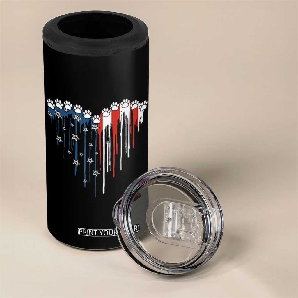 Patriotic Dog And Cat Paw American Flag Heart 4th Of July 4 in 1 Can Cooler Tumbler TS11 Print Your Wear