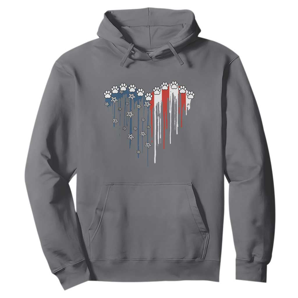 Patriotic Dog And Cat Paw American Flag Heart 4th Of July Hoodie TS11 Charcoal Print Your Wear