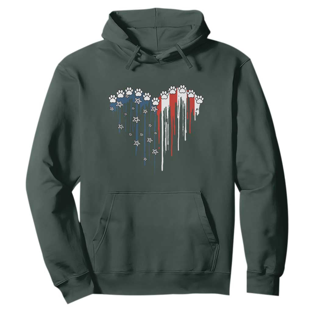 Patriotic Dog And Cat Paw American Flag Heart 4th Of July Hoodie TS11 Dark Forest Green Print Your Wear
