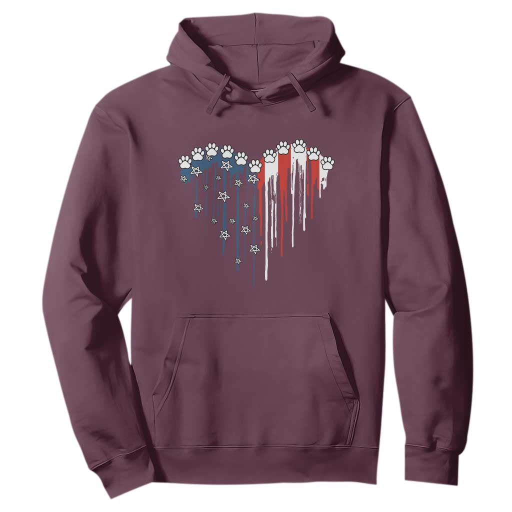 Patriotic Dog And Cat Paw American Flag Heart 4th Of July Hoodie TS11 Maroon Print Your Wear